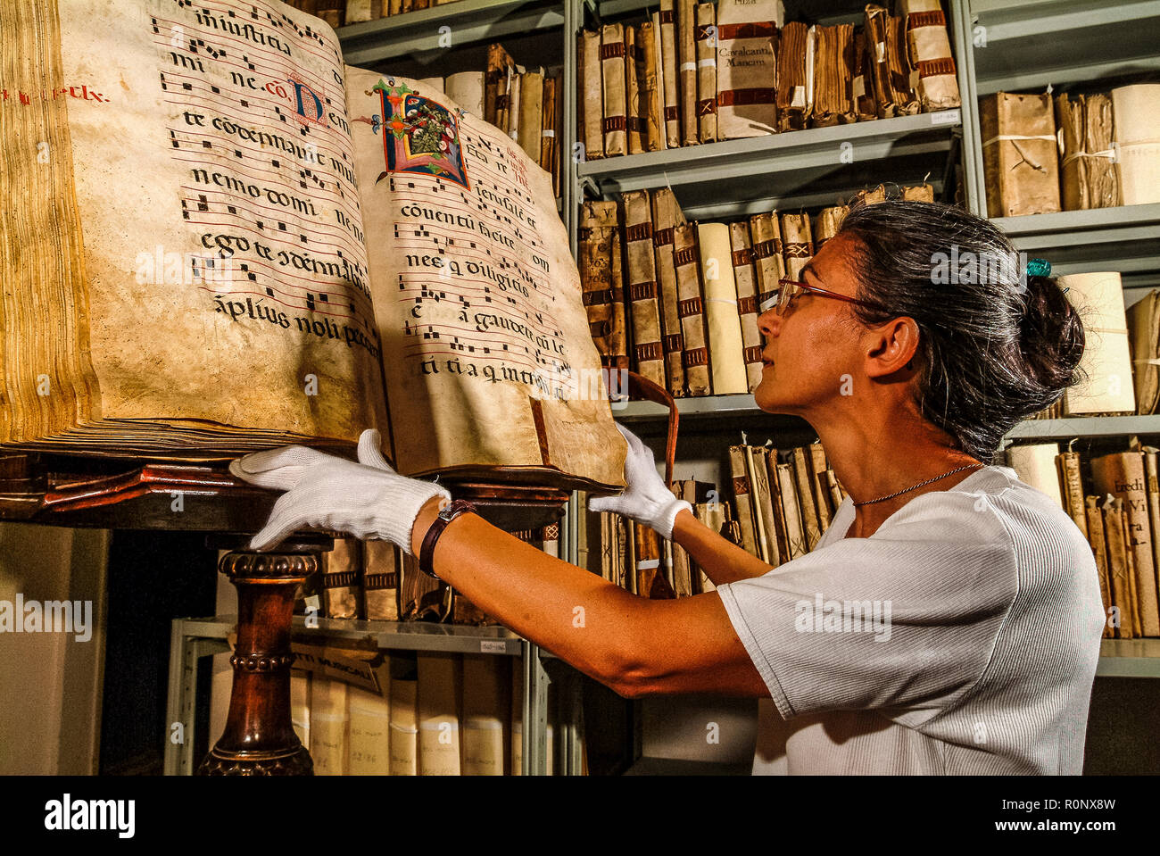 Italy Florence Ancient ancient manuscripts De'Medici Family Stock Photo