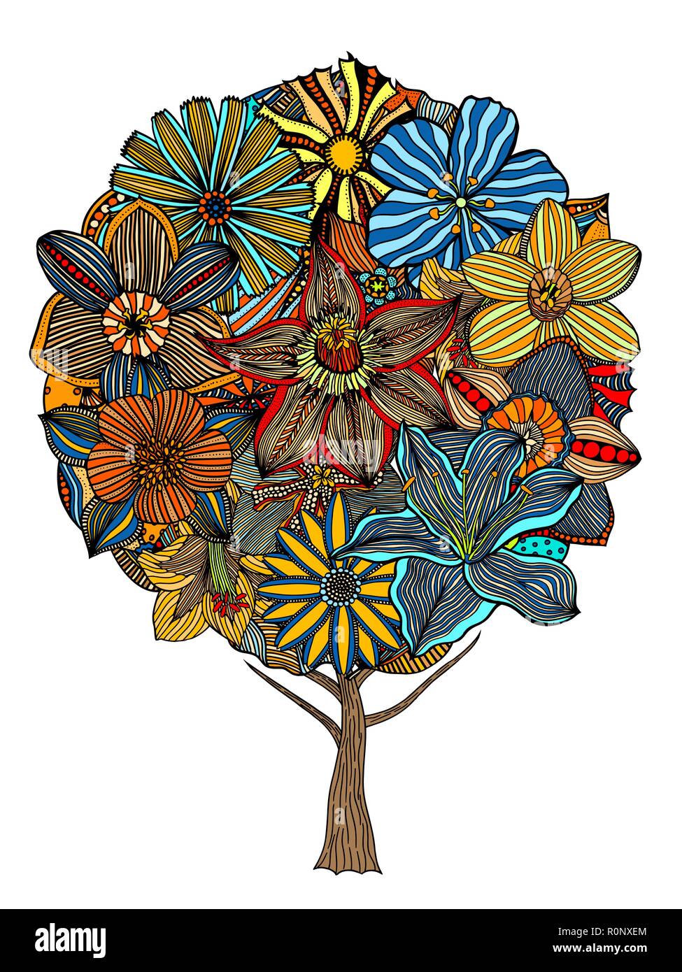 Tree with leaves and flowers. Vector illustration Stock Vector Image ...