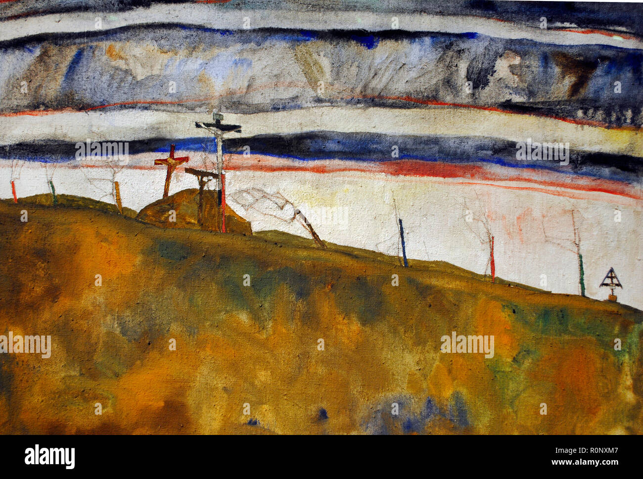 Egon Schiele (Tulln, 1890-Vienna, 1918). Austrian Expressionist painter. Mount Calvary, 1912. Pencil, gouache and oil on canvas. Leopold Museum. Vienna, Austria. Stock Photo