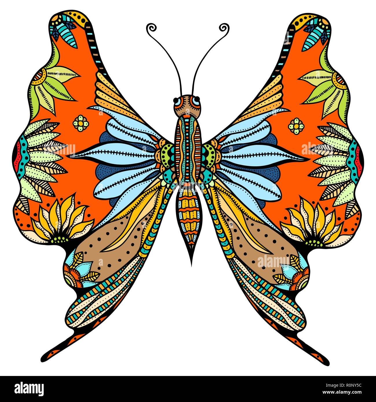 beautiful butterfly. Vector illustration of cute ornate zentangle