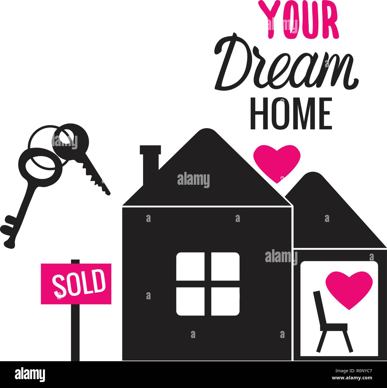 Dream house Your love Home. Black sign Vector illustration isolated on white background. Stock Vector