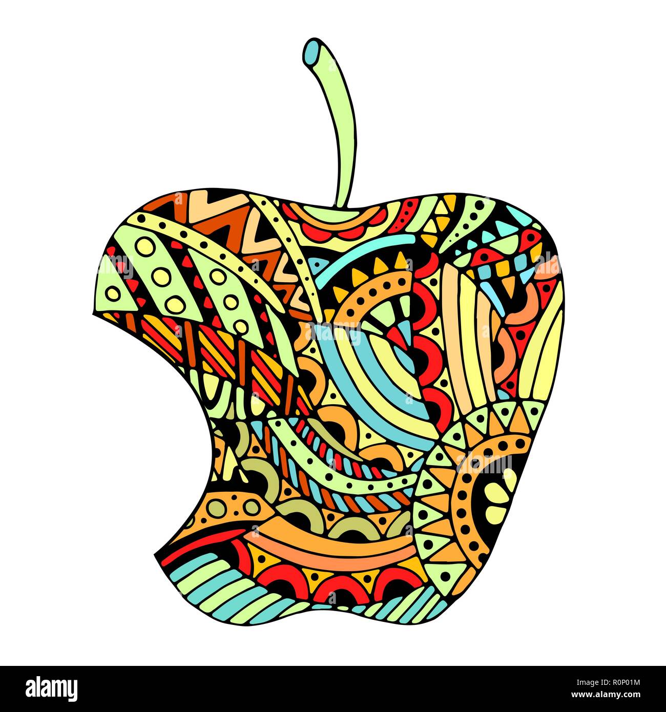 Bitten green apple on white background. Stock Vector