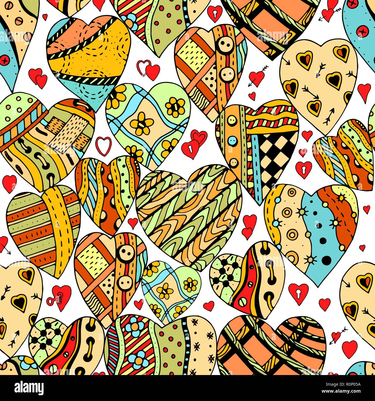 Hand drawn beautiful Patterns seamless pattern with Hearts. Use for ...