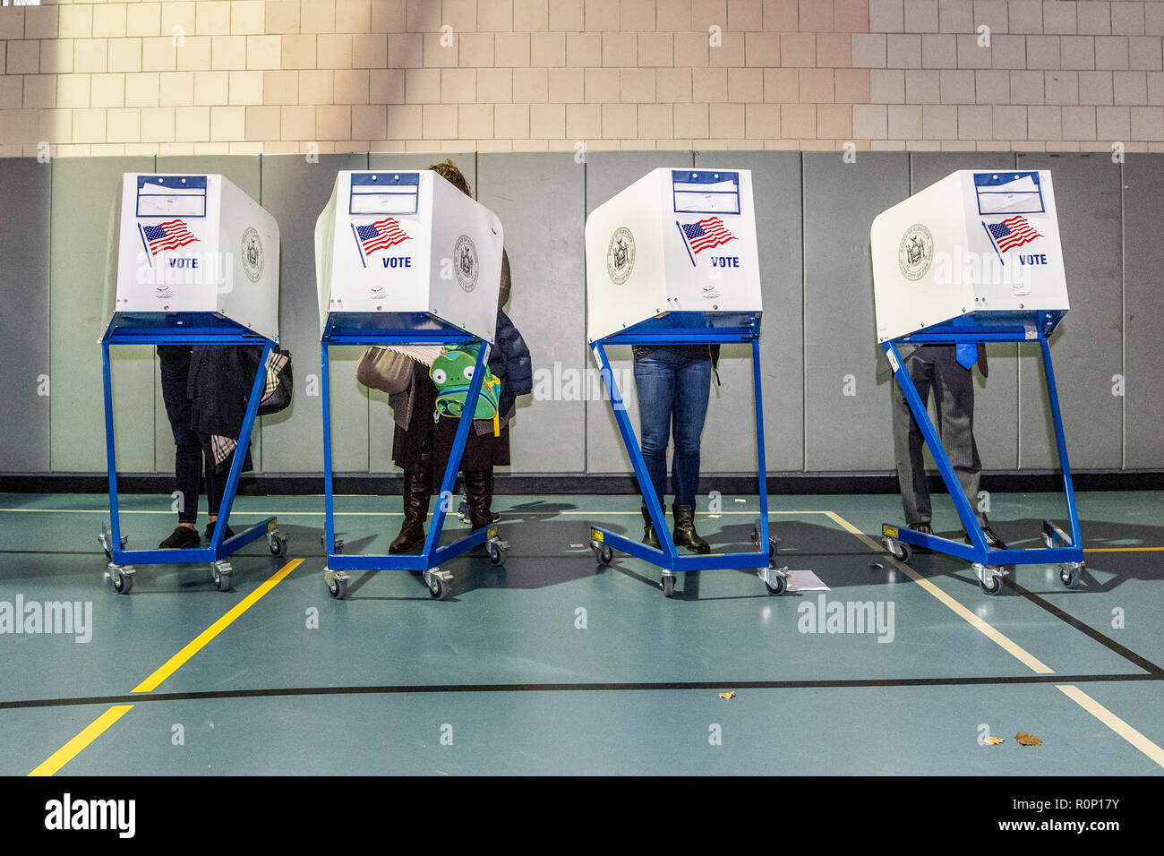 People are seen casting their votes during the elections. Election Day voting on the Upper West Side in New York City. Stock Photo