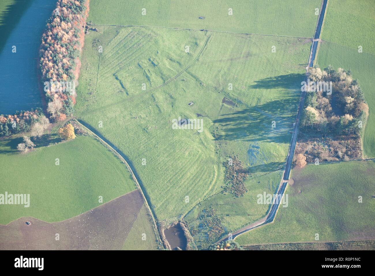 Deserted medieval ridge and furrow settlement earthwork of Dolphenby, Cumbria, 2013. Creator: Historic England Staff Photographer. Stock Photo