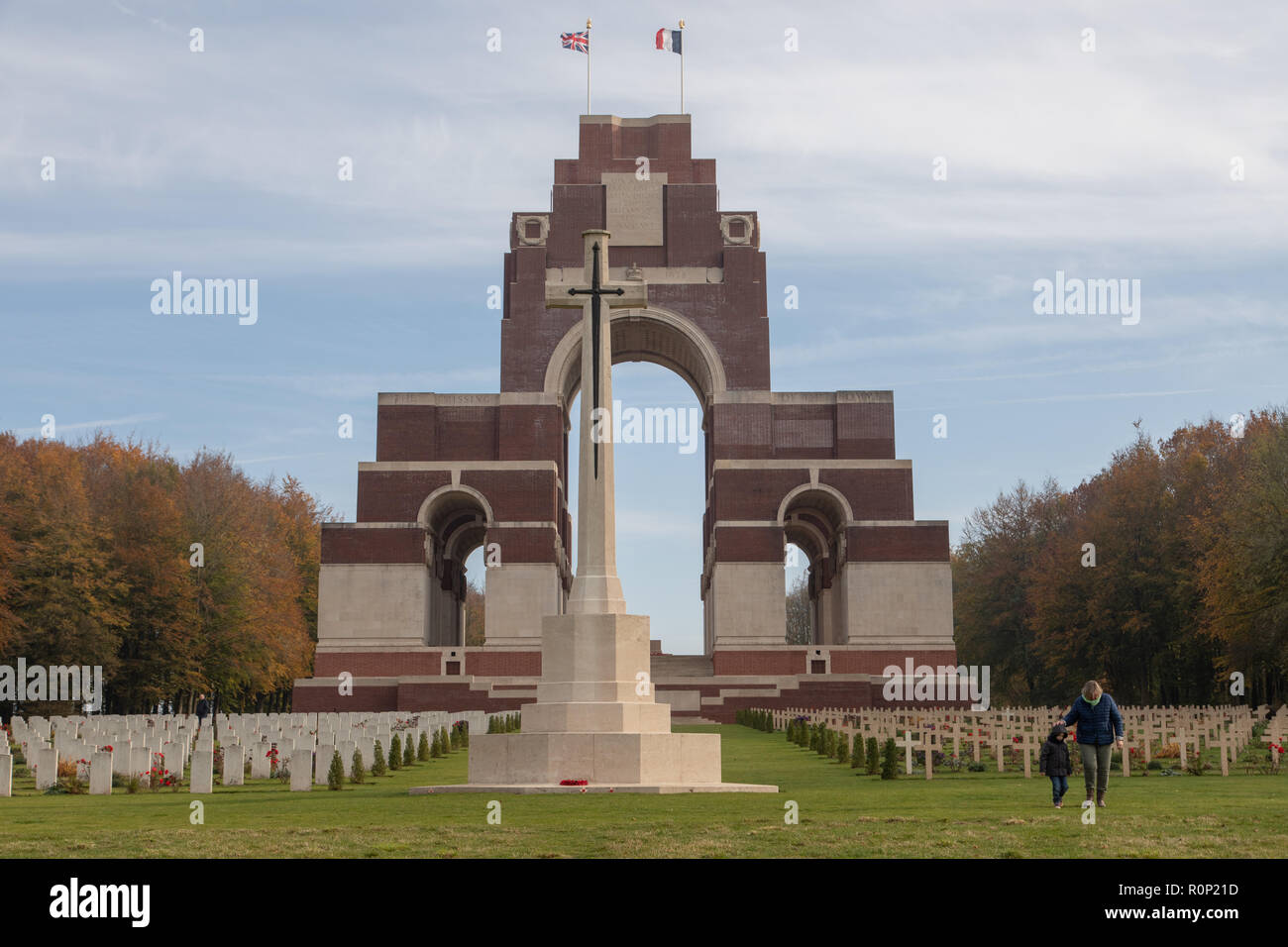 November 4, 2018: Picardy, France. Thiepval Memorial designed by Lutyens commemorates 73,000 British and French missing soldiers from the Somme battle Stock Photo