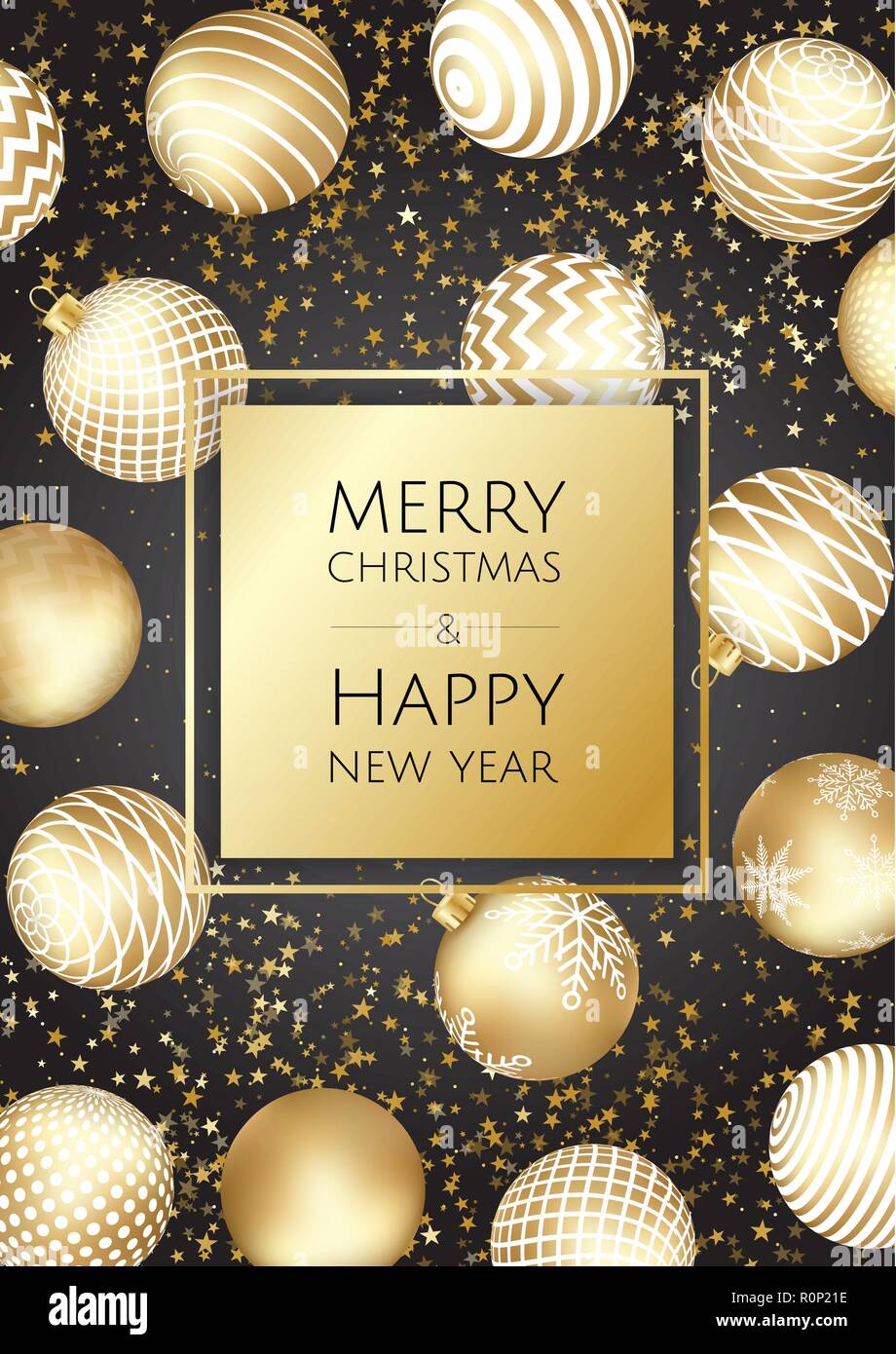 Christmas and New Year background with Gold balls. Xmas card. Vector ...