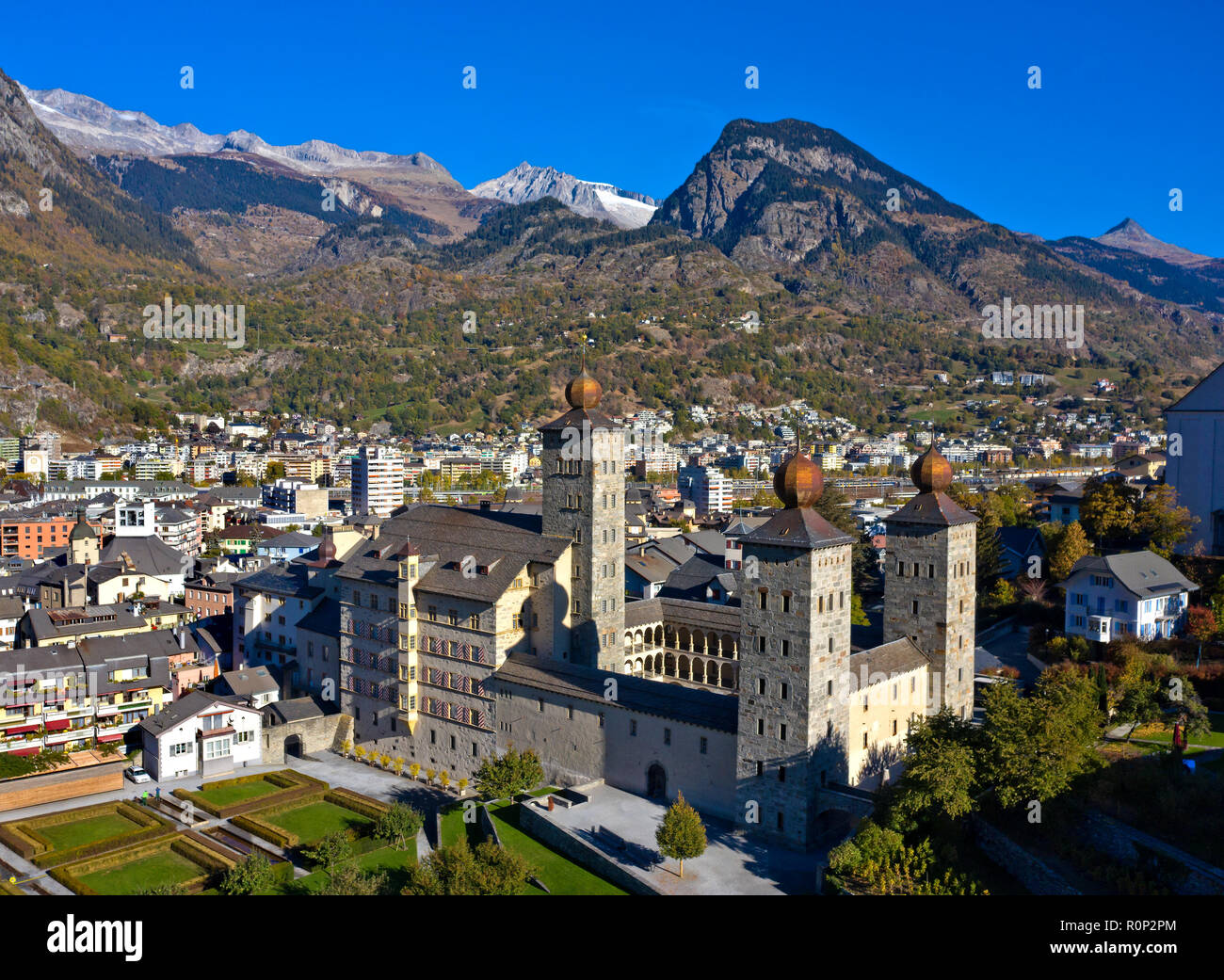 The medieval palace Stockalperpalast, Brig, Valais, Switzerland Stock ...