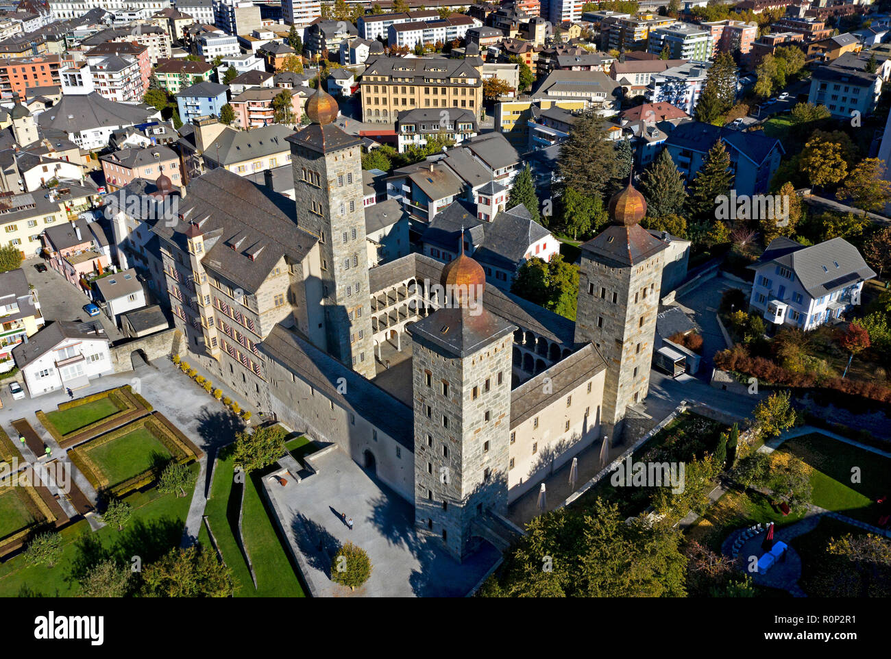 The medieval palace Stockalperpalast, Brig, Valais, Switzerland Stock Photo