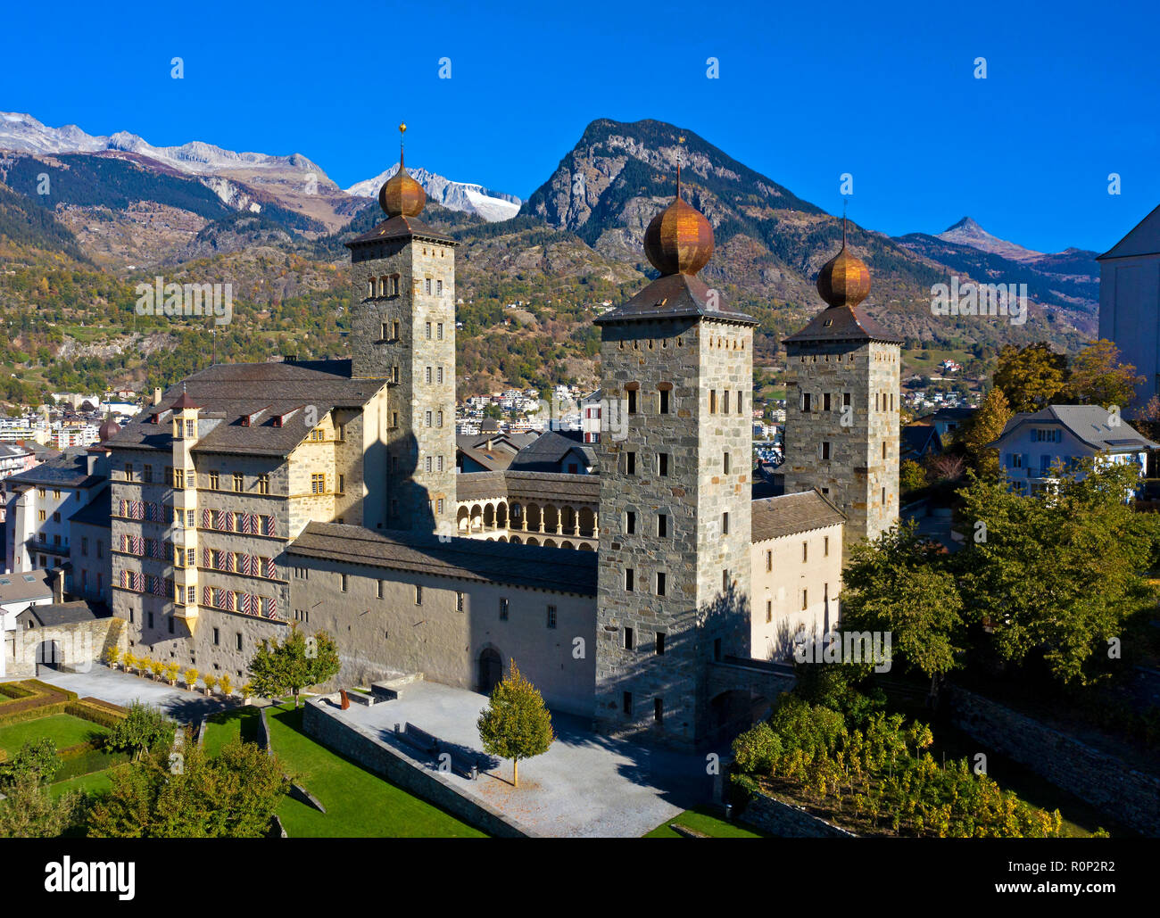 The medieval palace Stockalperpalast, Brig, Valais, Switzerland Stock Photo