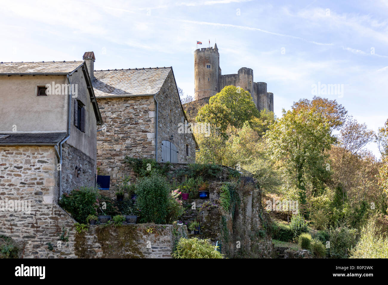 Najac, officially listed as one of the 'most beautiful villages of France', is about 20 kilometres south of  in the Aveyron. Stock Photo