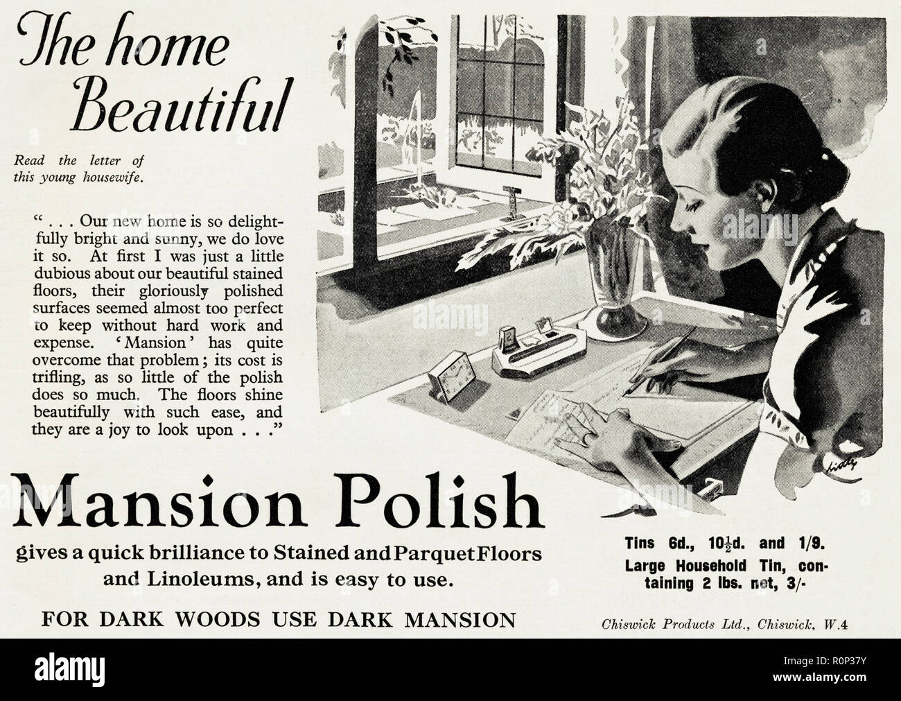 1930s Old Vintage Original Advert Advertising Mansion Polish For