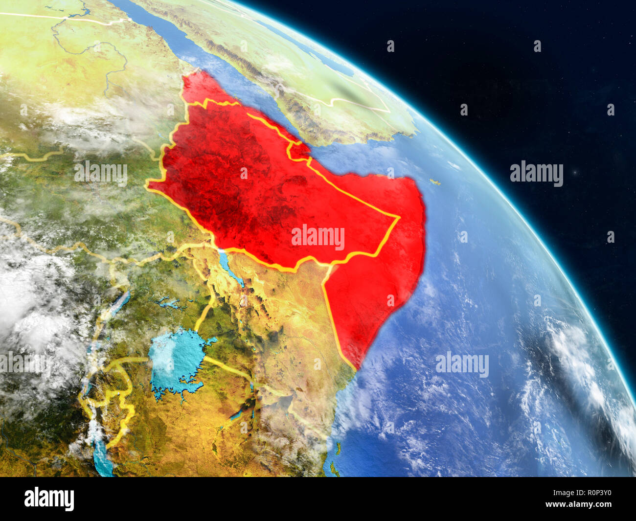 Horn of Africa from space on realistic model of planet Earth with ...