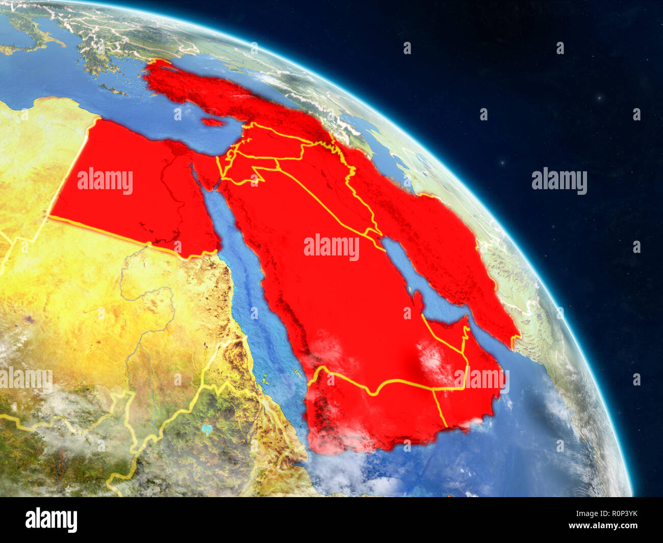 Middle East from space on realistic model of planet Earth with country ...
