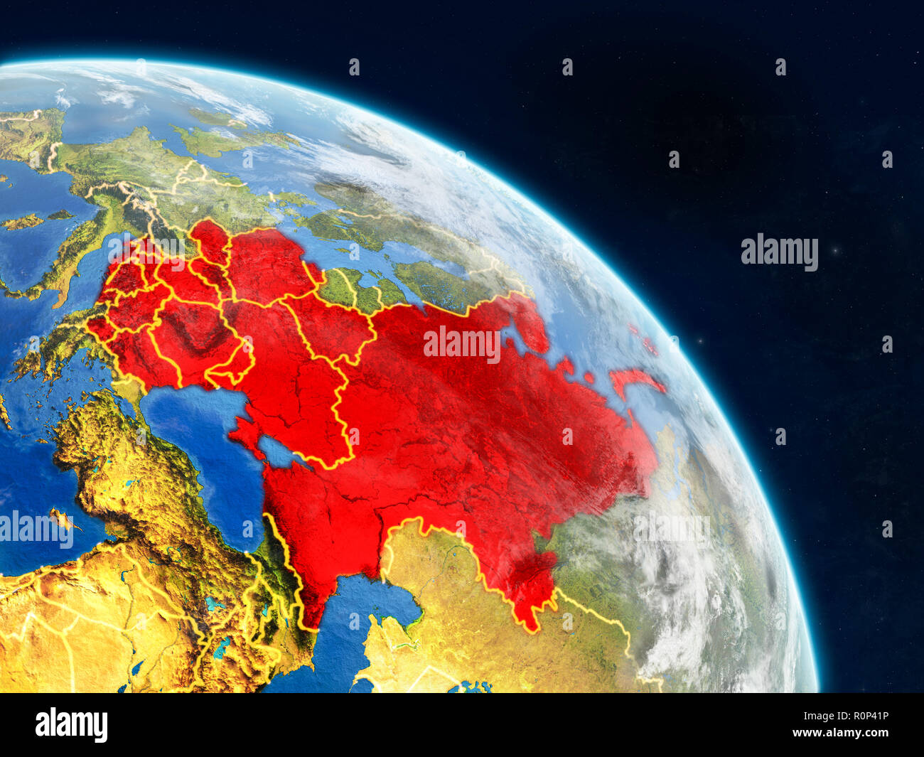 Eastern Europe from space on realistic model of planet Earth with ...