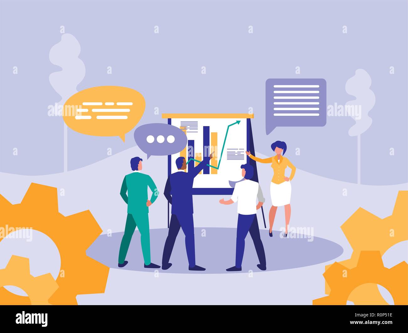 group business people with speech bubble vector illustration design ...
