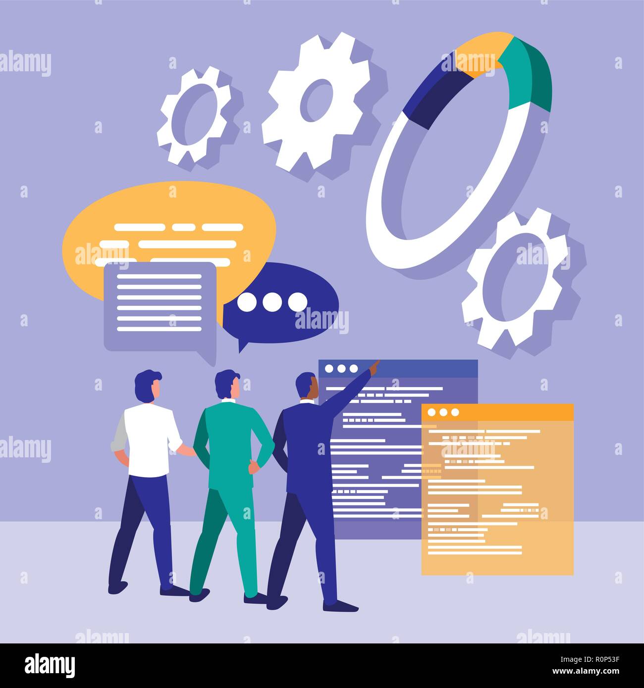group business people with speech bubble vector illustration design ...