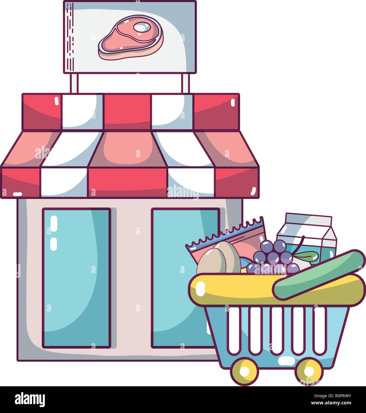 supermarket grocery products cartoon Stock Vector