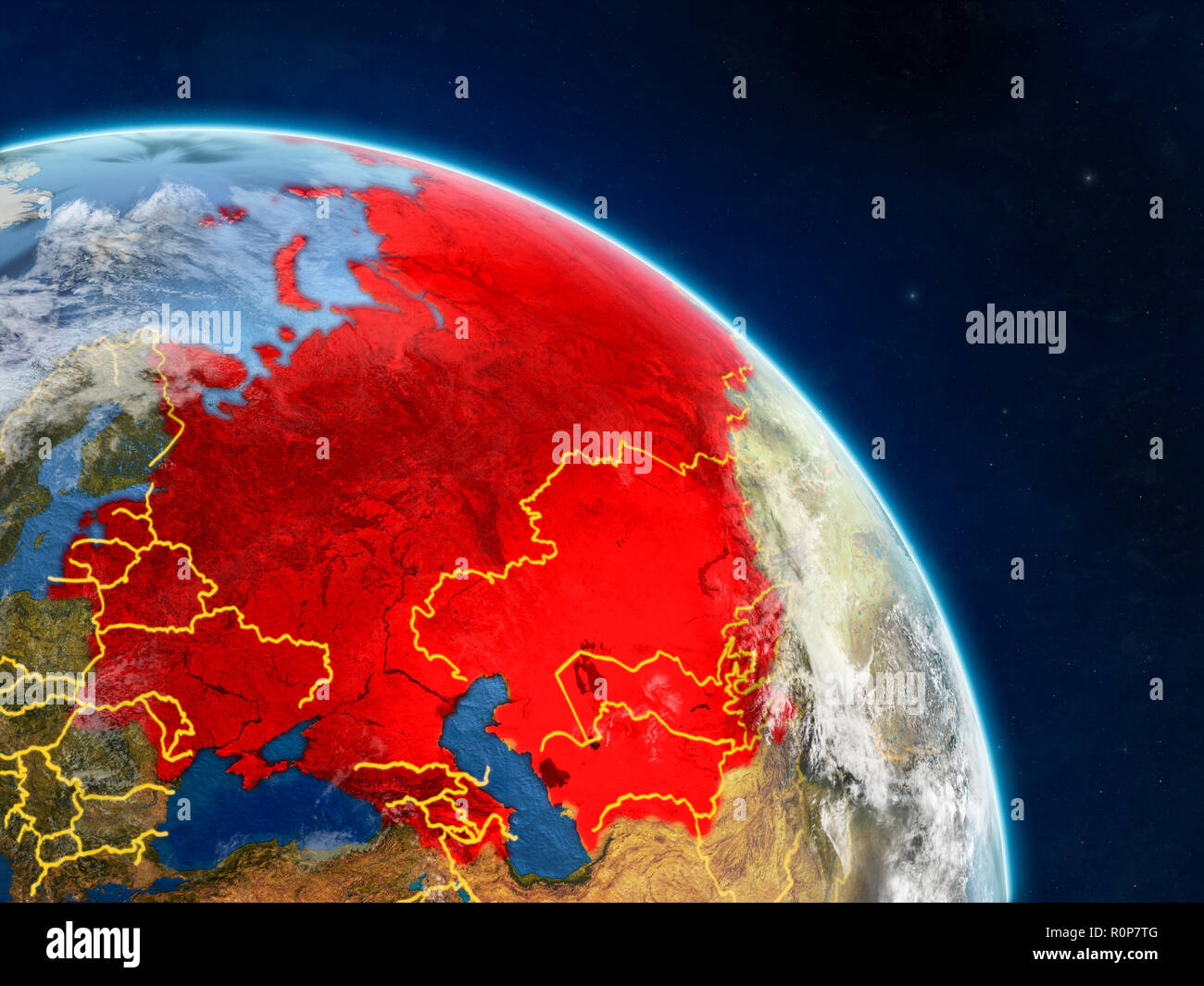 Former Soviet Union From Space On Realistic Model Of Planet Earth With Country Borders And Detailed Planet Surface And Clouds 3d Illustration Elemen Stock Photo Alamy