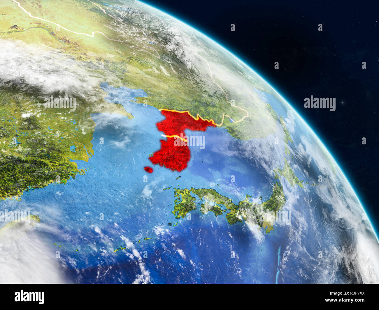 Korea from space on realistic model of planet Earth with country ...