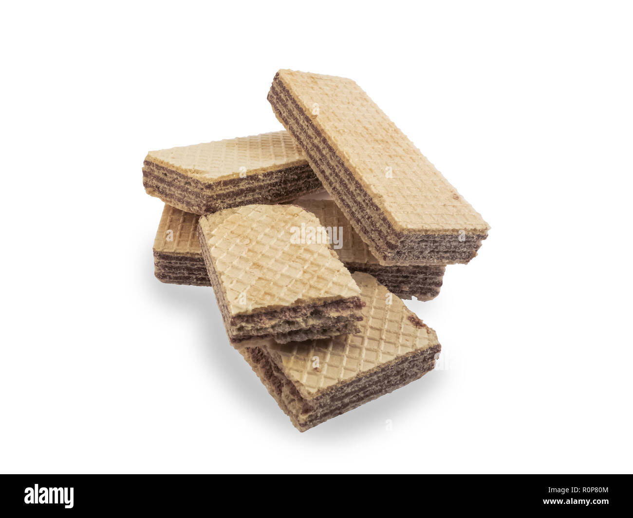 Broken waffles on white background Stock Photo - Alamy