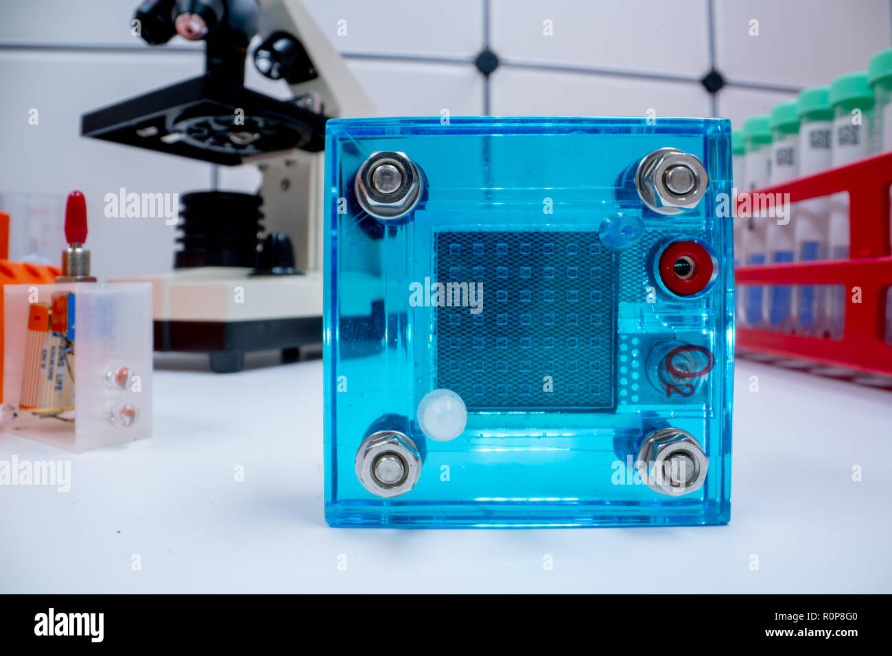Hydrogen fuel cell in lab. Experimentation in the laboratory for
