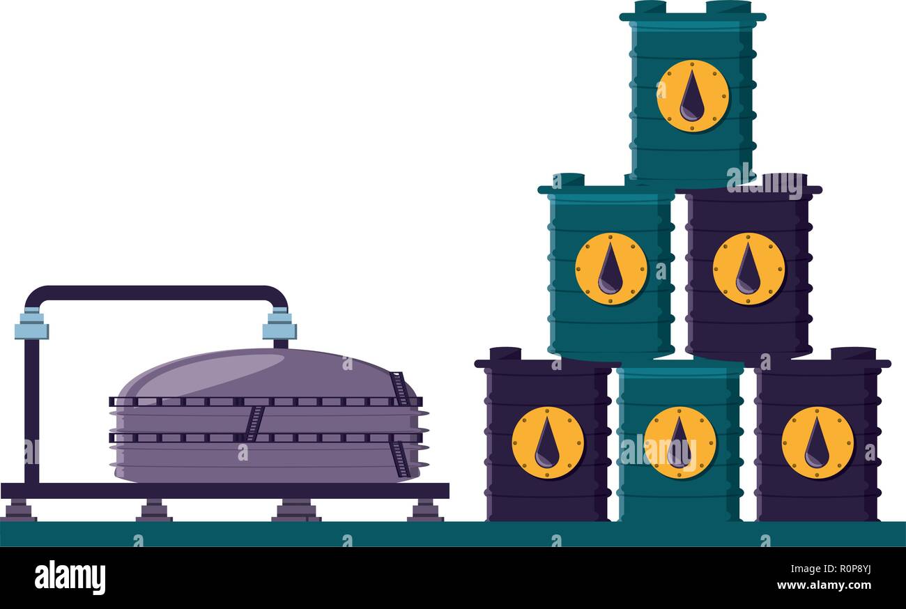 pile barrels of gasoline with tank vector illustration design Stock ...