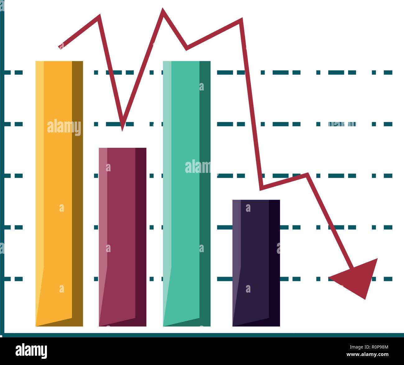 statistical graphics in bars with arrow down vector illustration design Stock Vector
