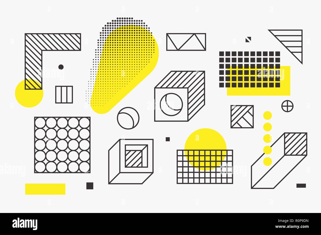 Universal trend linear geometric shapes set with halftone elements Stock Vector