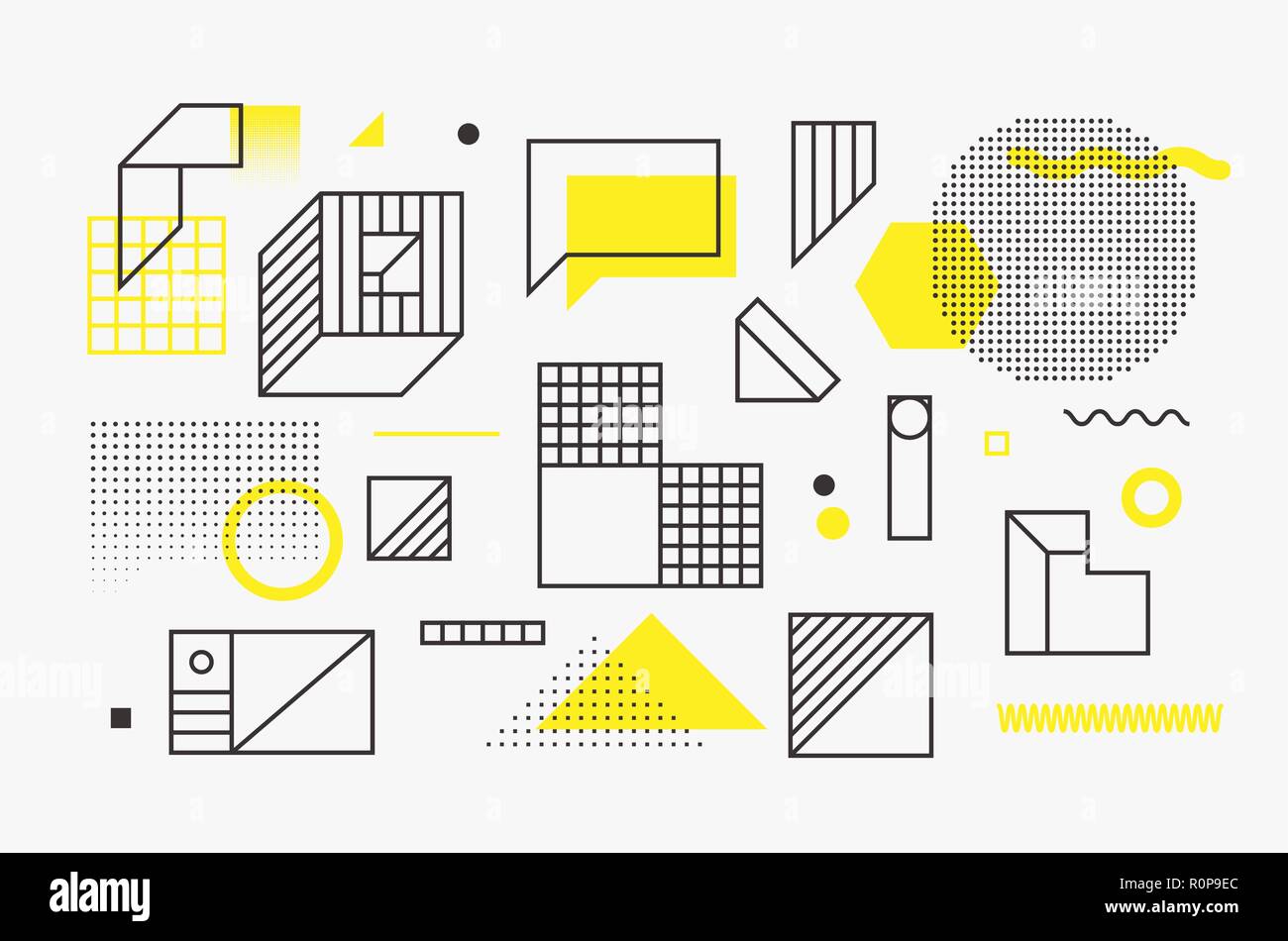 Universal trend linear geometric shapes set with halftone elements Stock Vector