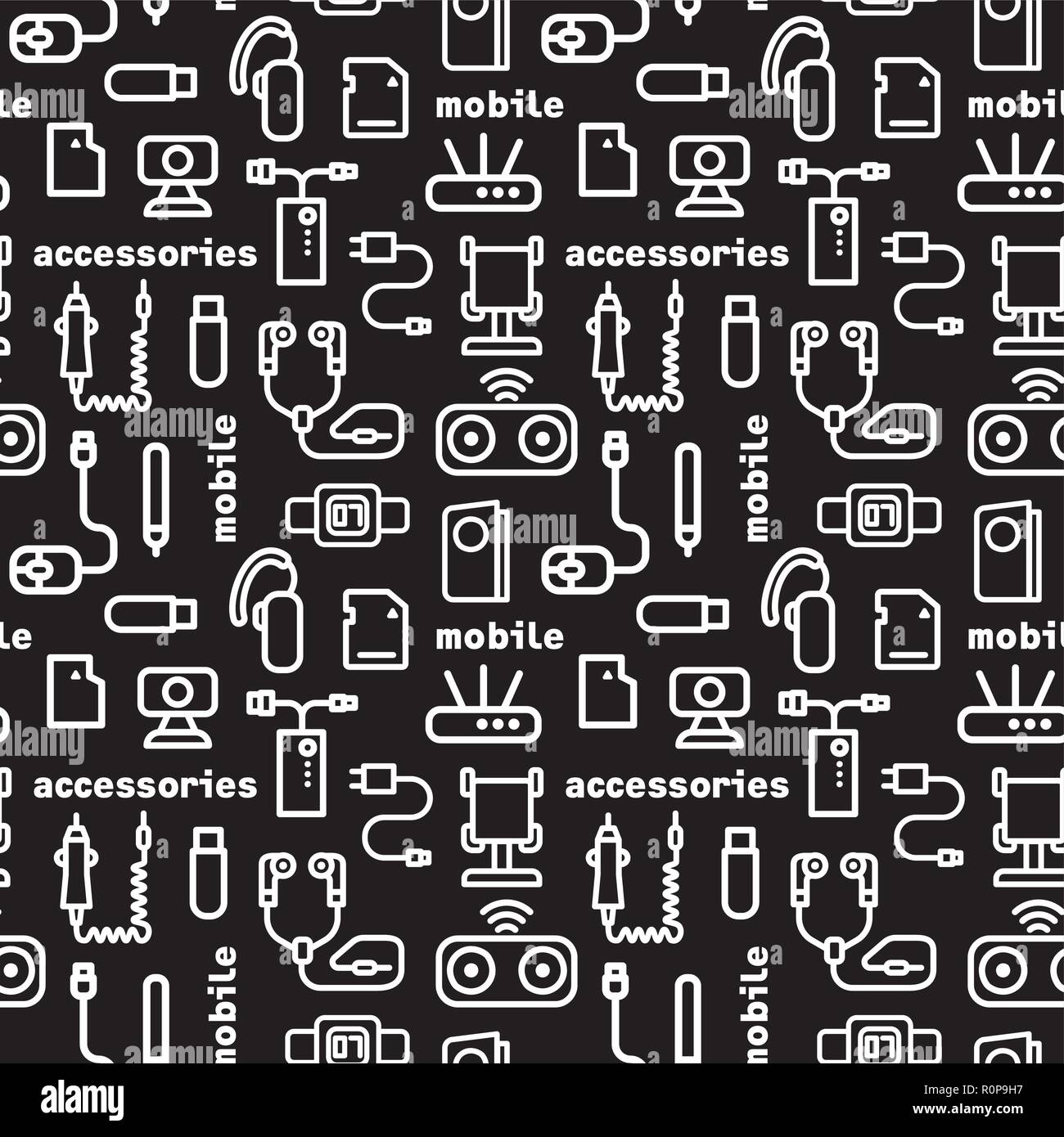 illustration of seamless pattern of mobile accessories Stock Vector
