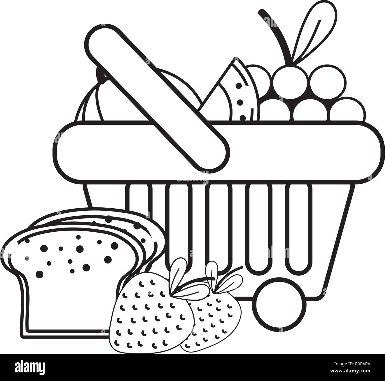 Black White Cartoon Illustration Fruits High Resolution Stock