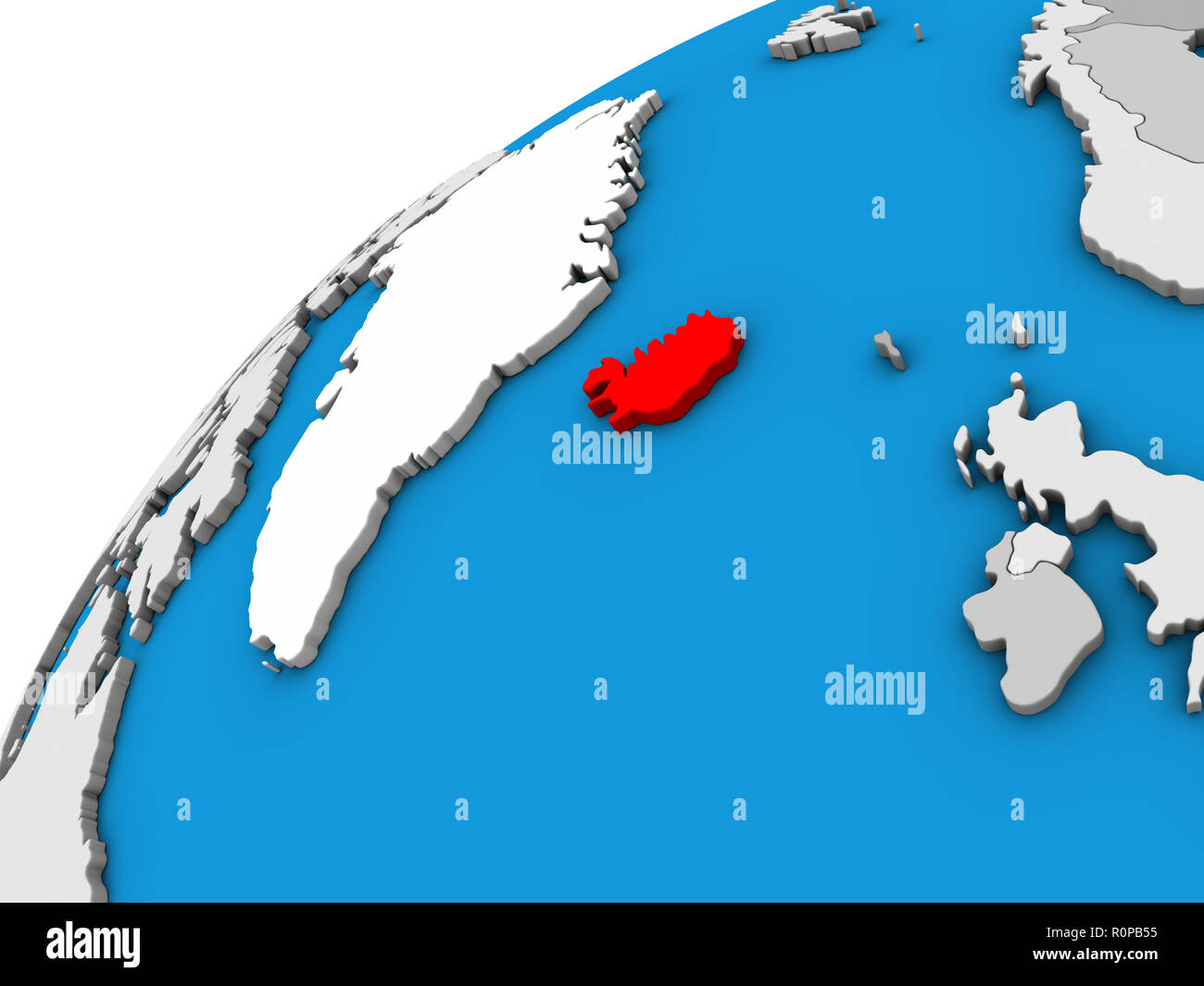Iceland on 3D globe. 3D illustration Stock Photo - Alamy