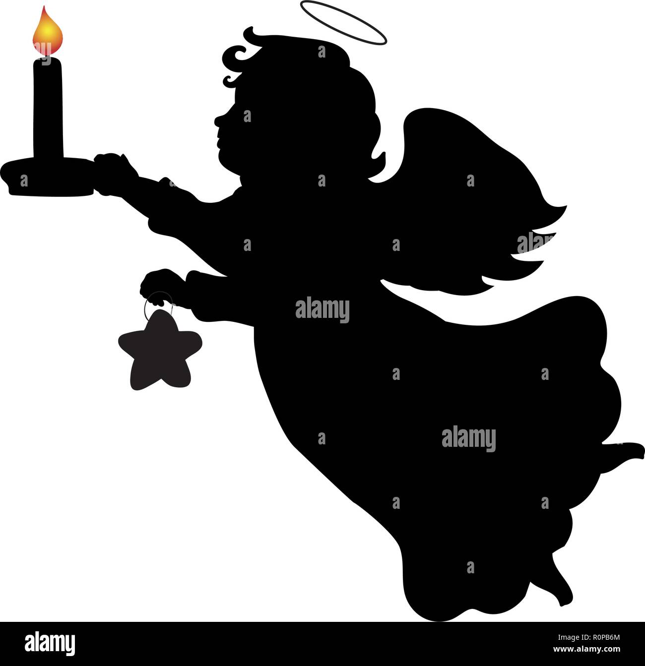 Silhouette christmas angel candle star Stock Vector