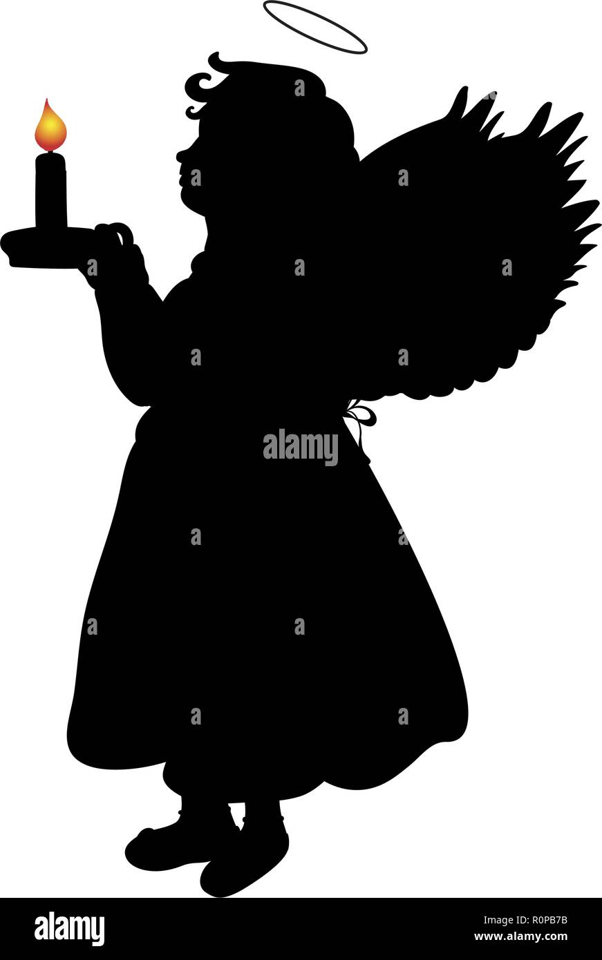Silhouette christmas angel girl with candle Stock Vector