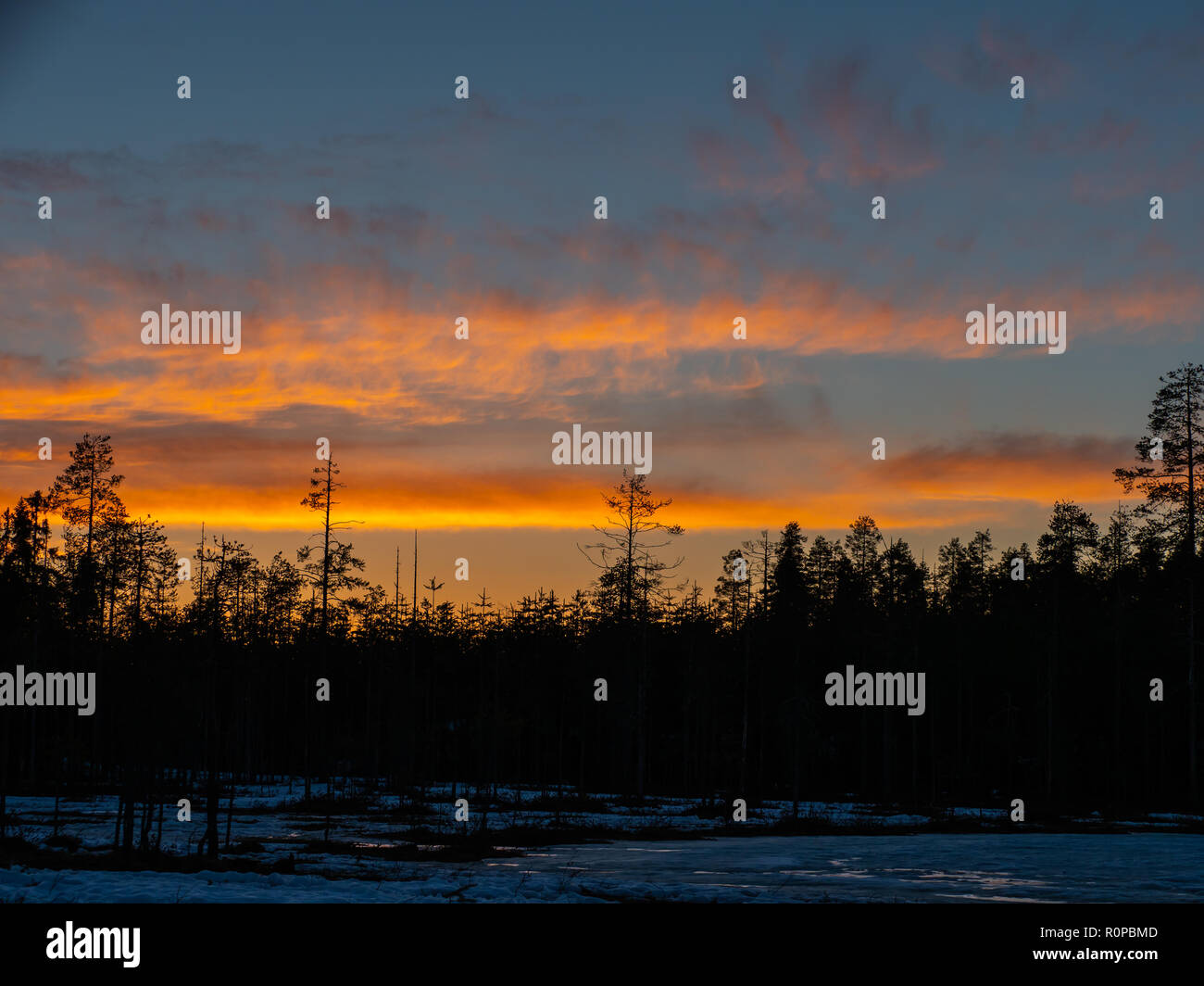 Sunset at Lentiira, Kuhmo, Finland Stock Photo