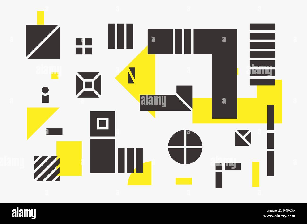 Universal trend linear geometric shapes set with halftone elements Stock Vector