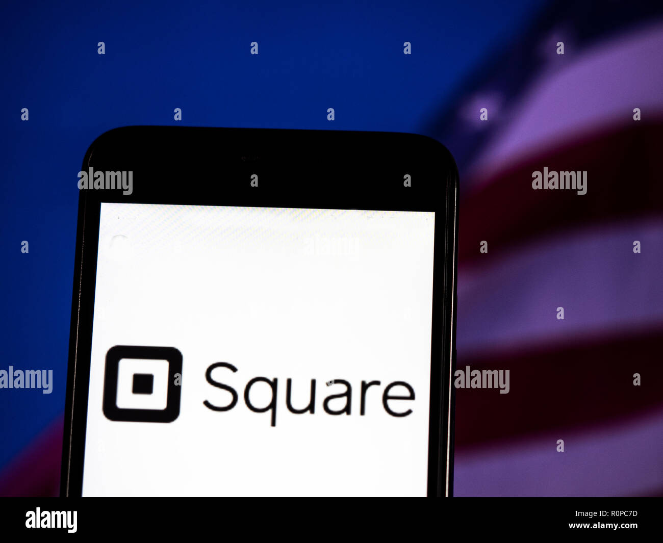 Square, Inc. logo seen displayed on smart phone. Square, Inc. is a financial services, merchant services aggregator, and mobile payment company. Stock Photo
