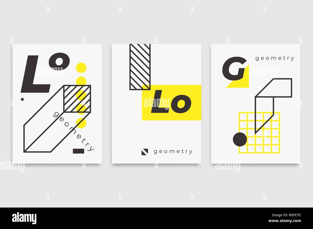 Set universal trend posters Linear geometric shapes Stock Vector