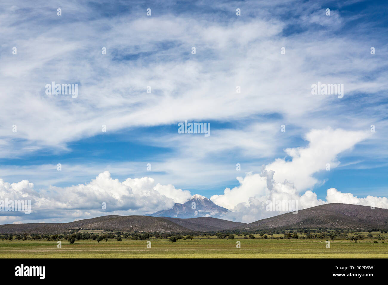 El Pico de Orizaba volcano as viewed from Tehuacán, Puebla State, Mexico, North America Stock Photo