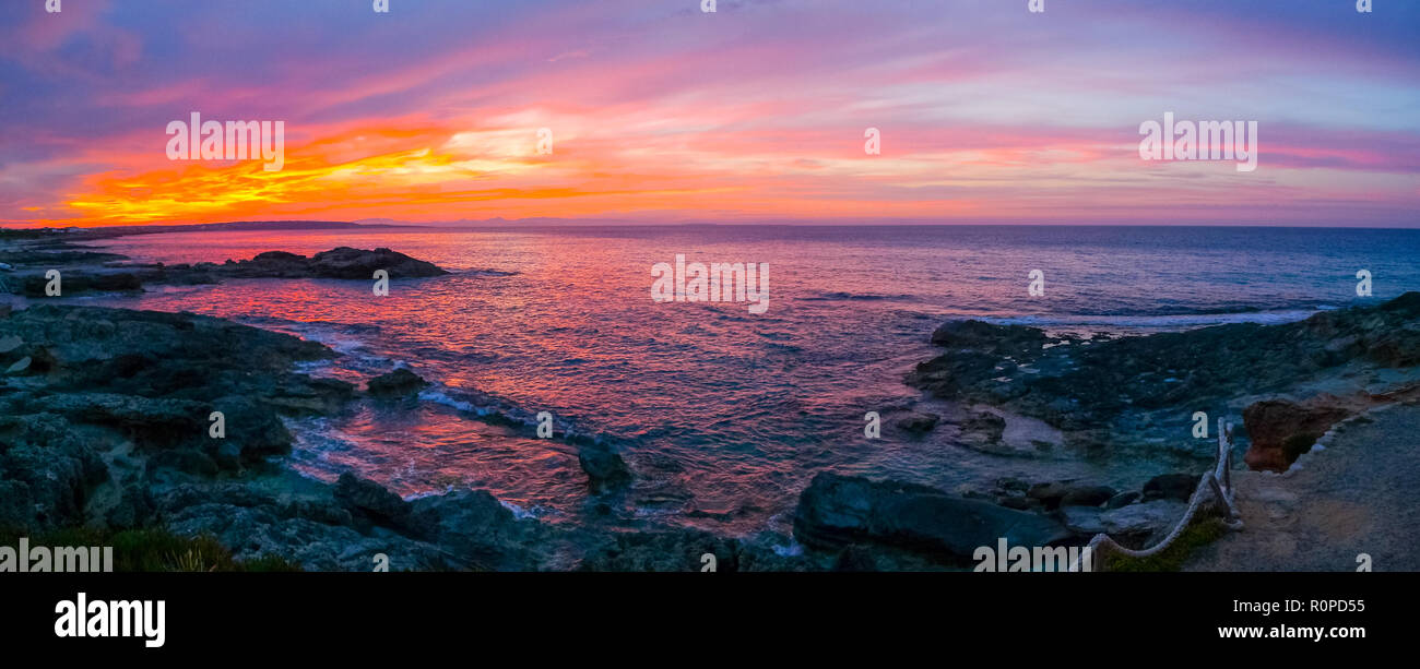 Panoramic view of a stunning summer sunset in Formentera, Baleari Islands, Spain Stock Photo