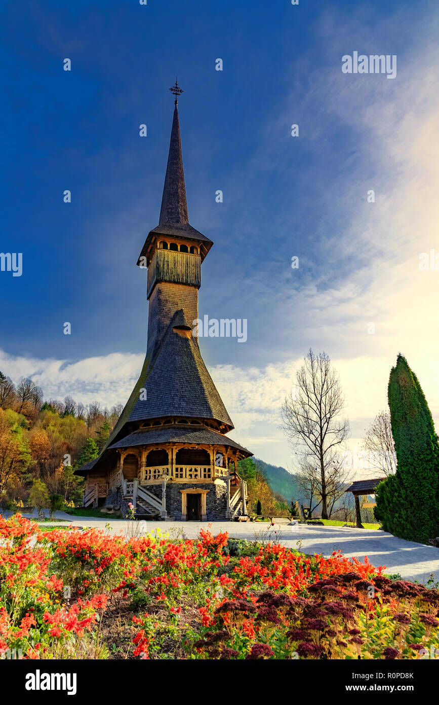 Vertical picture with Barsana monastery from Maramures, in Sigetu Marmatiei, Romania Stock Photo