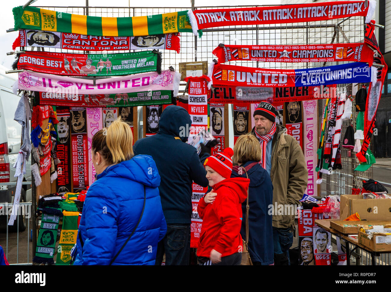 Scalf Sellers on Match Day outside Old Trafford Football Ground. Home of Manchester United Football Club. Stock Photo