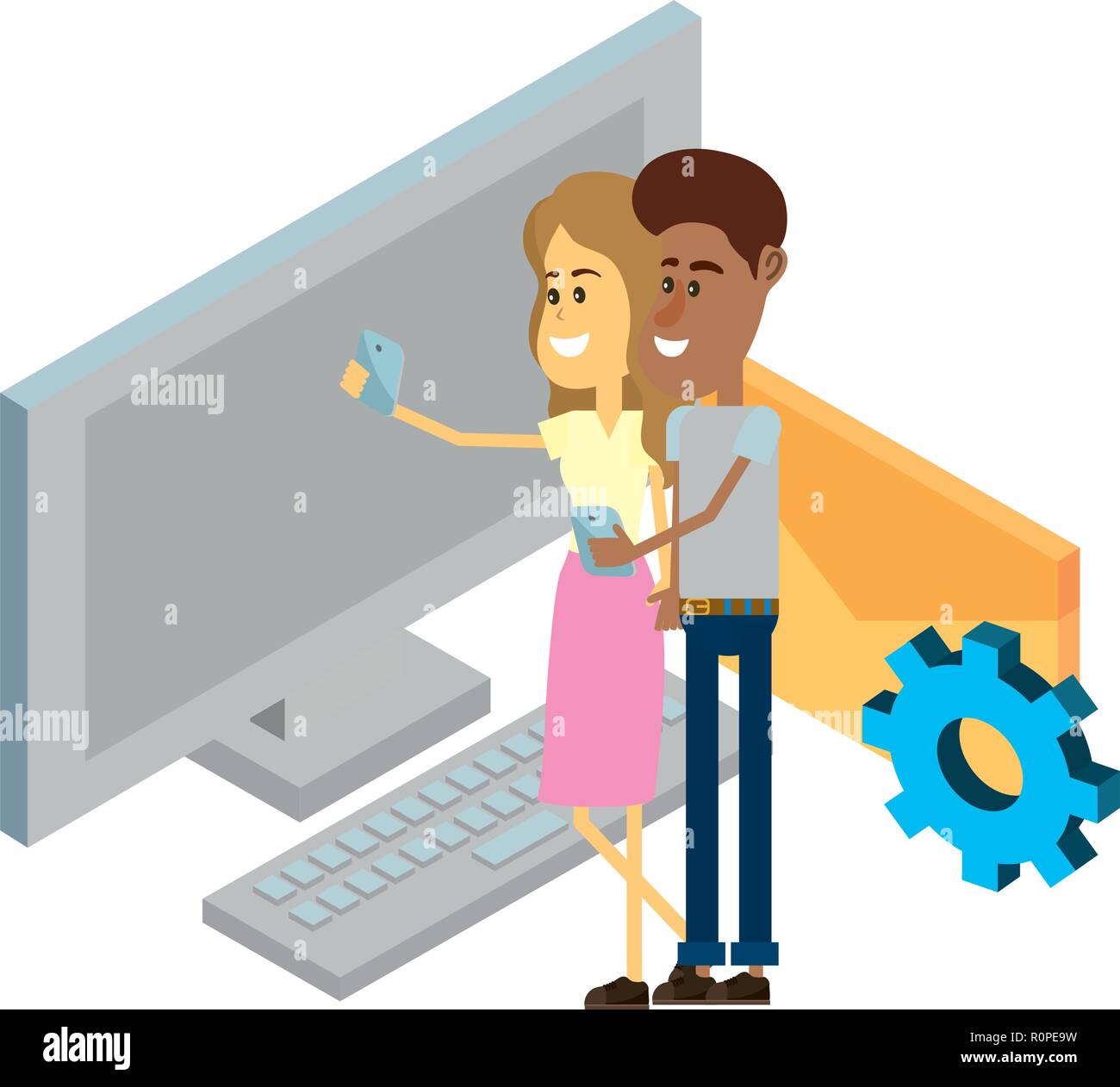 couple and email technology isometric Stock Vector Image & Art - Alamy