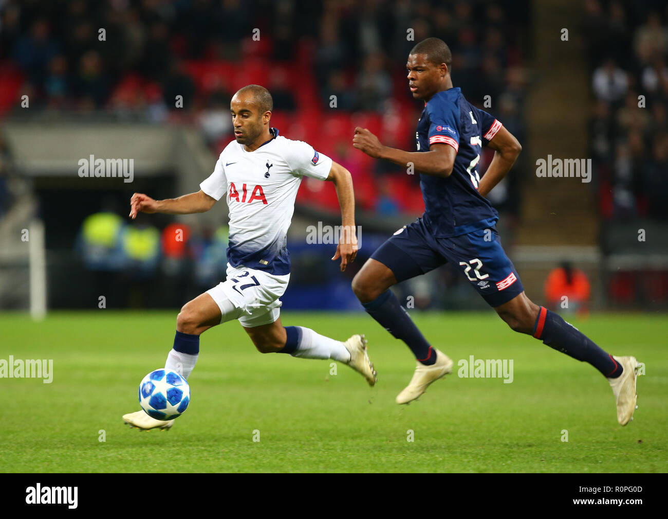 London, England, 06th November 2018.  Tottenham Hotspur's Serge Aurier during Champion League Group B between Tottenham Hotspur and PSV Eindhoven at Wembley stadium , London, England on 06 Nov 2018. Credit Action Foto Sport  FA Premier League and Football League images are subject to DataCo Licence. Editorial use ONLY. No print sales. No personal use sales. NO UNPAID USE Credit: Action Foto Sport/Alamy Live News Stock Photo