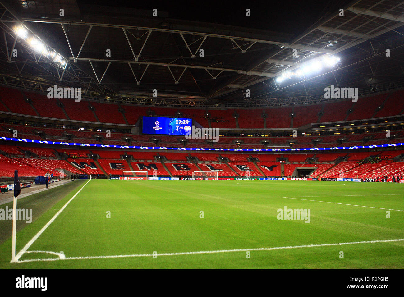 Wembley Stadium, London, UK. 6th November, 2018. a General view of inside Wembley Stadium before tonight's game. UEFA Champions league match, group B, Tottenham Hotspur v PSV Eindhoven at Wembley Stadium in London on Tuesday 6th November 2018.  this image may only be used for Editorial purposes. Editorial use only, license required for commercial use. No use in betting, games or a single club/league/player publications . pic by Steffan Bowen/Andrew Orchard sports photography/Alamy Live news Stock Photo