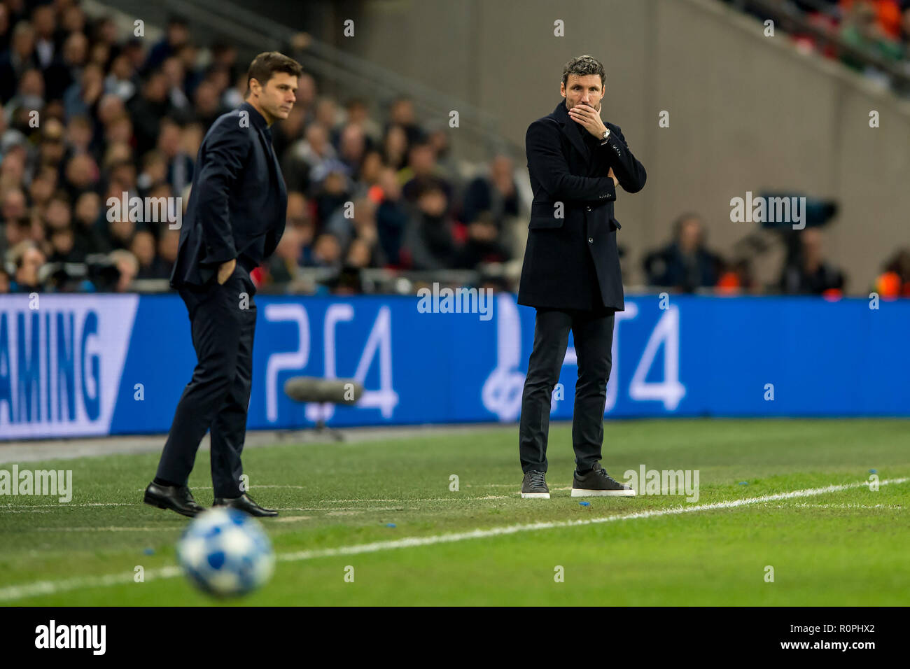 Wembley Stadium, London, UK. 6th November, 2018. Mark van Bommel manager of PSV Eindhoven during the UEFA Champions League Group Stage match between Tottenham Hotspur and PSV Eindhoven at Wembley Stadium, London, England on 6 November 2018. Photo by Salvio Calabrese. Credit: UK Sports Pics Ltd/Alamy Live News Stock Photo