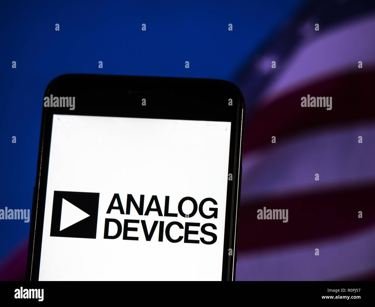 Kiev, Ukraine. 6th Nov, 2018. Analog Devices, Inc logo seen displayed on smart phone. Analog Devices, Inc., also known as ADI or Analog, is an American multinational semiconductor company specializing in data conversion and signal processing technology. Credit: Igor Golovniov/SOPA Images/ZUMA Wire/Alamy Live News Stock Photo