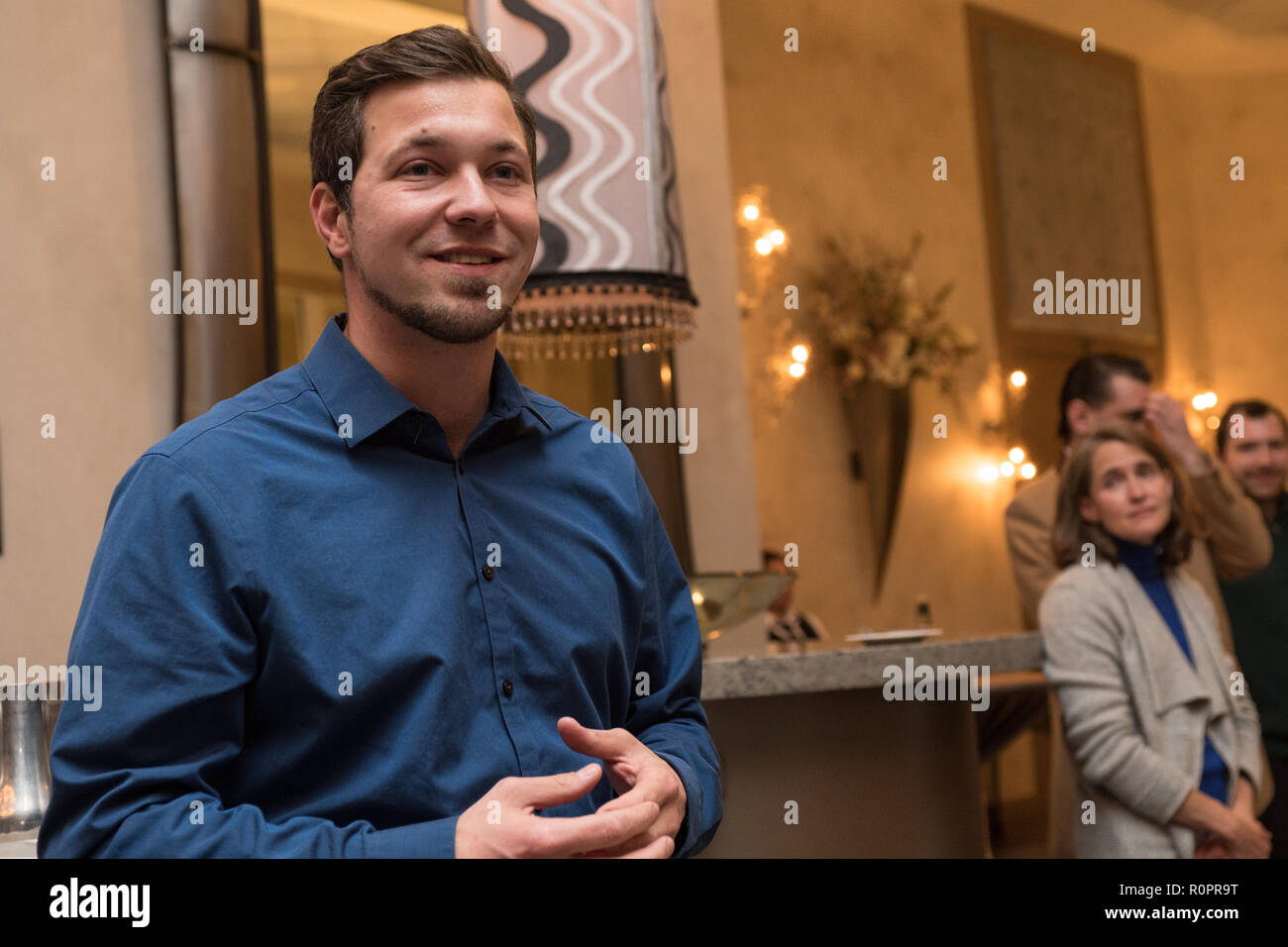 Elk Grove Village, IL, USA. 6th Nov, 2018. Cook County Board  Commissioner elect Kevin Borrini Morrison at his election night  party at Belvedere Banquet Hall in Elk Grove Village, IL, USA.  Credit: Serhii Chrucky/Alamy Live News. Stock Photo