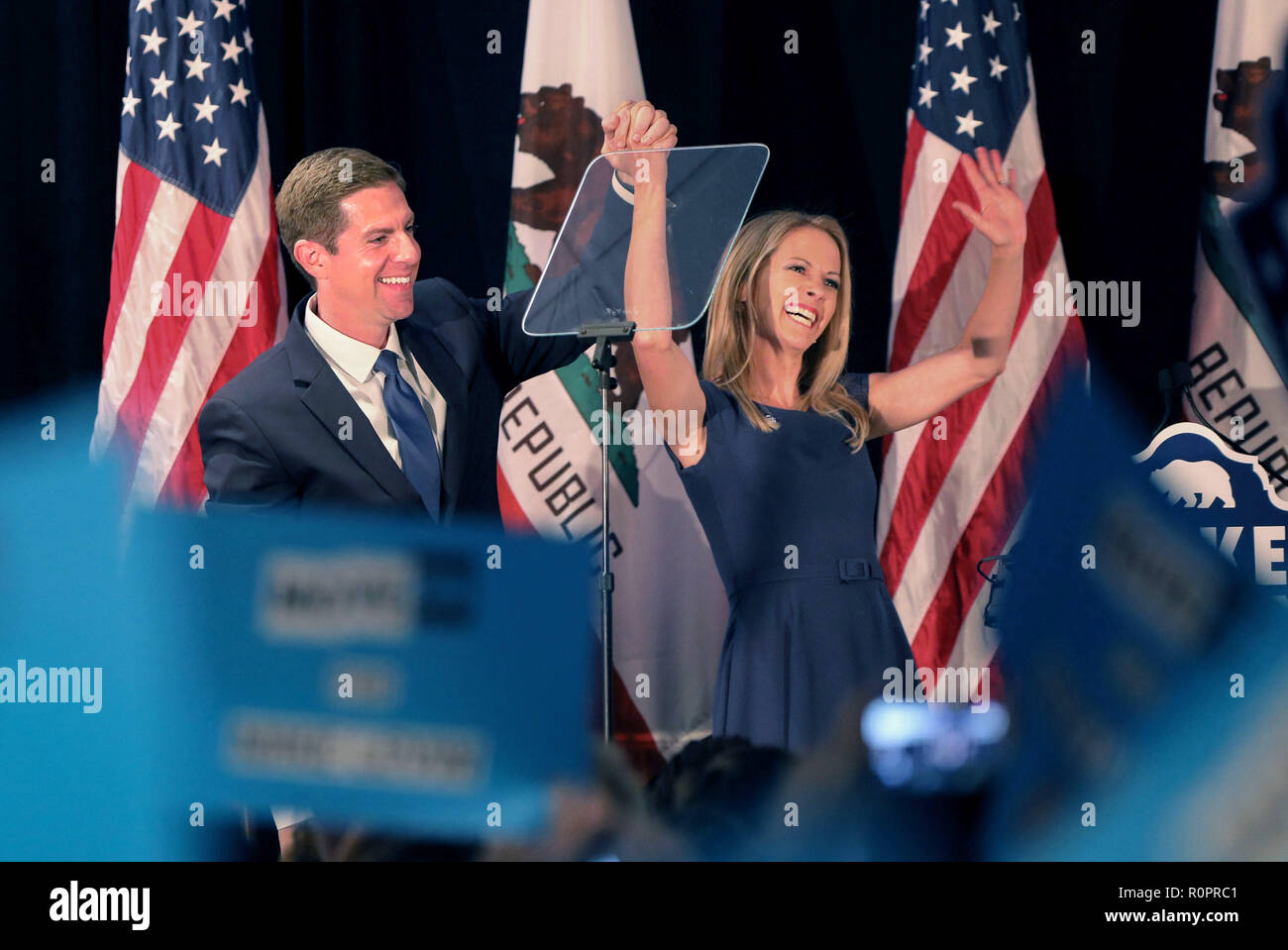 Del Mar, California, USA. 7th Nov, 2018. November 6, 2018 Del Mar, California | Congressional candidate Mike Levin and wife Chrissy greet supporters at the Hilton Hotel in Del Mar, CA. | Photo Credit: Photo by Charlie Neuman Credit: Charlie Neuman/ZUMA Wire/Alamy Live News Stock Photo